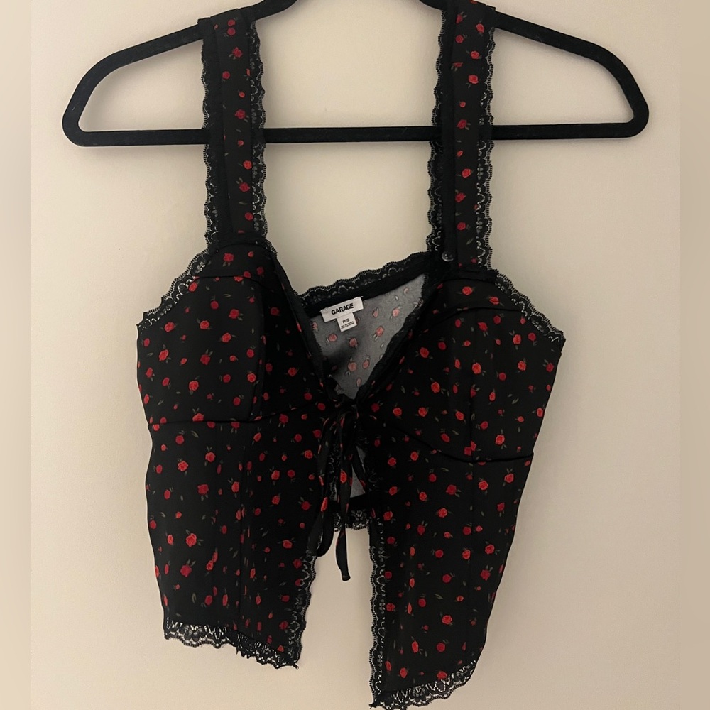 Garage Satin Tie-Front Floral Camisole